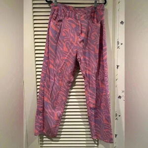SHEIN Pink and Purple Print Wide Leg Jeans in Size 1X